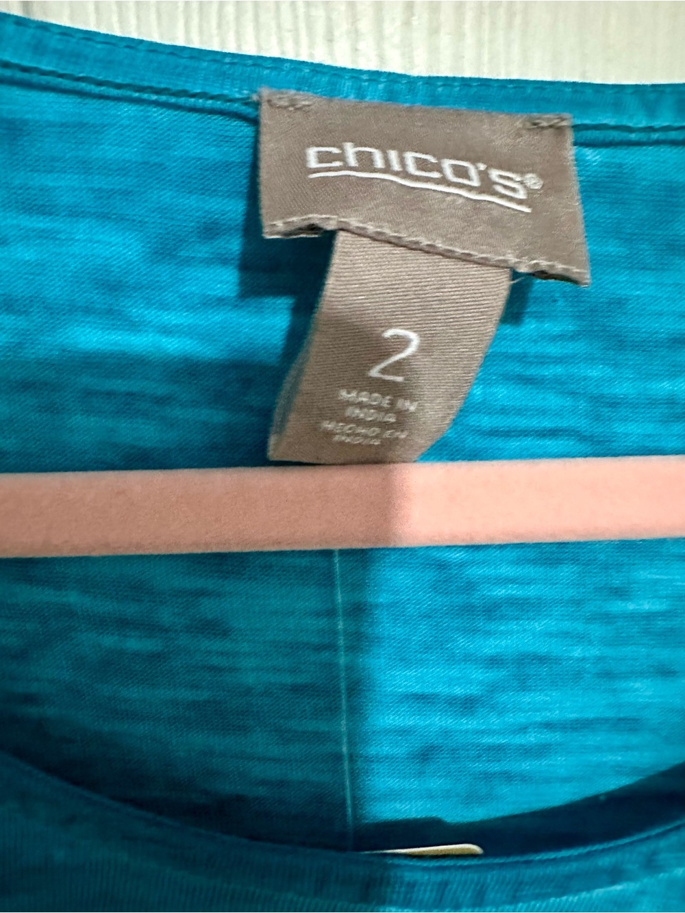 Chico's Teal Blue Floral Scoop Neck Long Sleeve Top - Picture 3 of 10